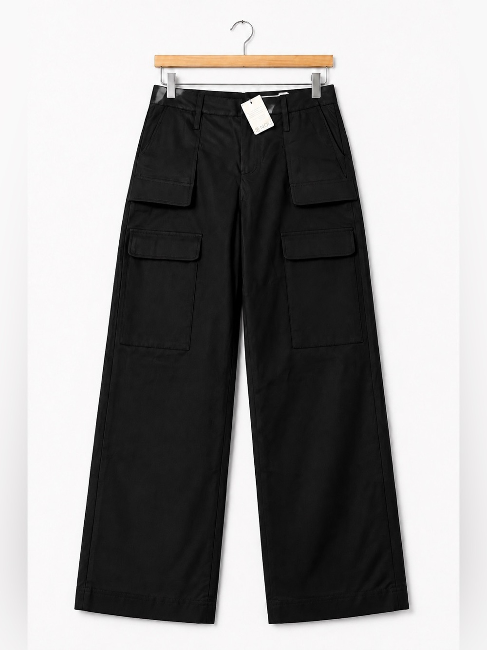NWT Noli Milan Black Satin Wide Leg Cargo Pants Size 0